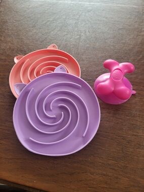 Slow Feed Cat Bowl Set  of 3- Pink & Lavender